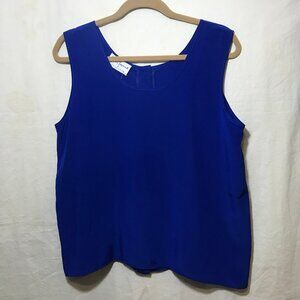 Anna Maxwell England Vintage Dark Blue Sapphire Tank Top Button Back EUC Size 16
